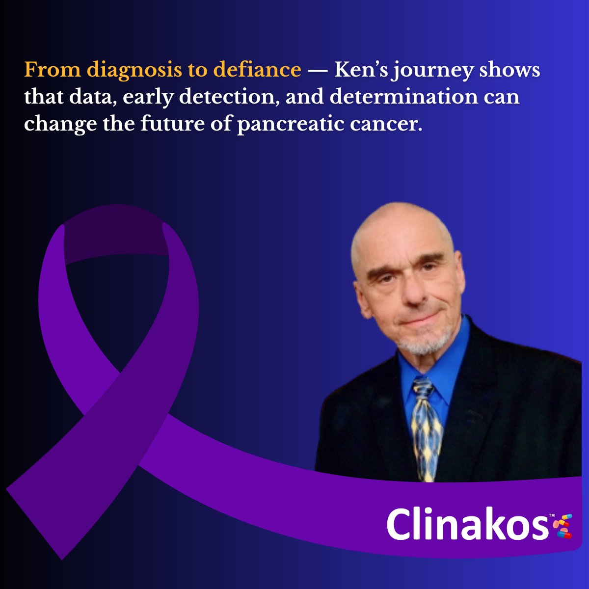 clinakos's tweet image. 🎗️Pancreatic cancer causes 8% of U.S. cancer deaths. In 2025, ~67,000 diagnosed &amp;amp; ~52,000 deaths expected. 5-yr survival rate is only 13%. Ken beat Stage II cancer w/ chemo, radiation &amp;amp; surgery. Now 3 yrs cancer-free &amp;amp; thriving! 🎉
Join @Clinakos to raise awareness 💙
#Oncology