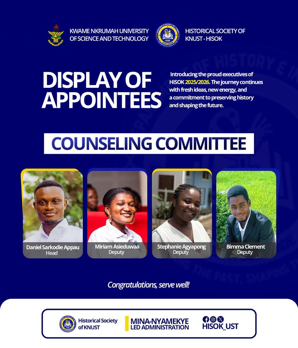 Meet our new Counseling Committee!  Thanks for your support, HISOK PROs 26'! 🙏 #ToBeOfService 🔰Mina-Nyamekye Led Administration