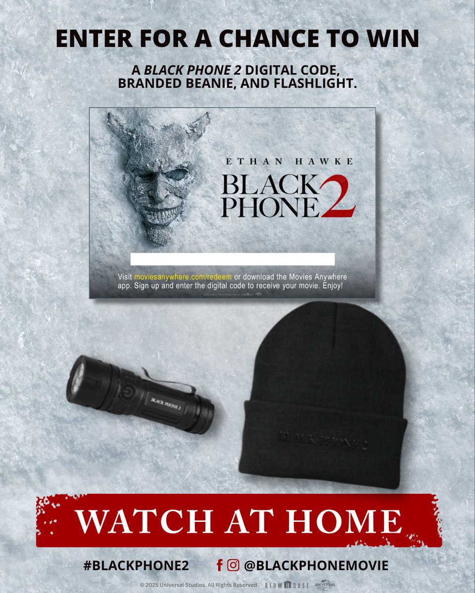 #BlackPhone2 Giveaway: Digital Code, Beanie, &amp; Flashlight for Horror Movie

RT to enter.

Black Phone 2 is now available to rent and own on Digital. It's out on 4K, Blu-ray, and DVD on December 23.