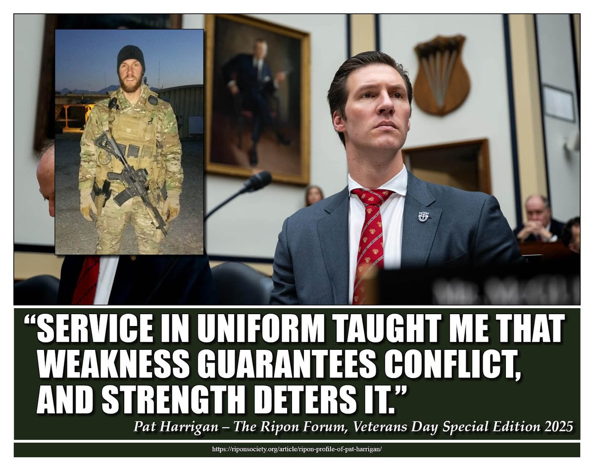 In the 7th Annual Veterans Day Special Edition of The Ripon Forum, <a href="/RepPatHarrigan/">Congressman Pat Harrigan</a> shares how his lessons from the battlefield shape his service in Congress – bit.ly/4nEuPYO