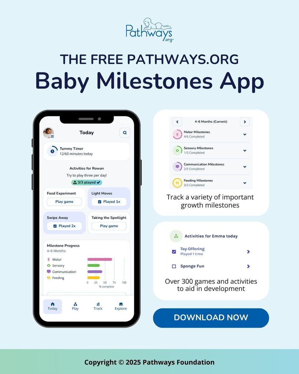 PathwaysOrg's tweet image. Download our FREE Pathways.org Baby Milestones App: pathways.org/mobile-app?utm…! The  Baby Milestones App supports #Babydevelopment and shows what Baby should be doing and when, including important #milestones such as sitting, rolling, and talking.