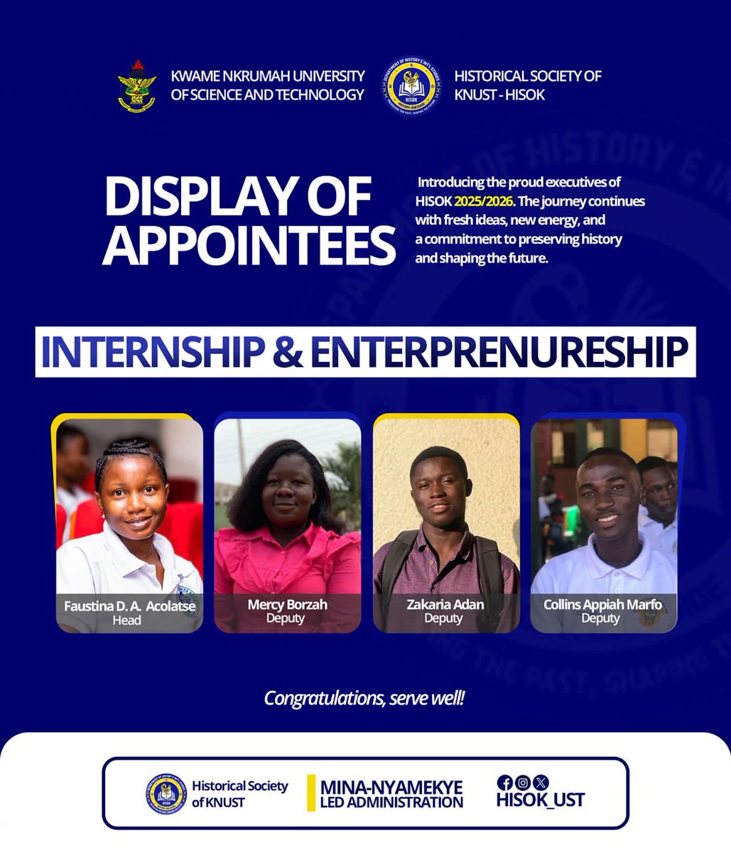 Meet our new Internship and Entrepreneurship Committee!  Thanks for your support, HISOK PROs 26'! 🙏 #ToBeOfService 🔰Mina-Nyamekye Led Administration