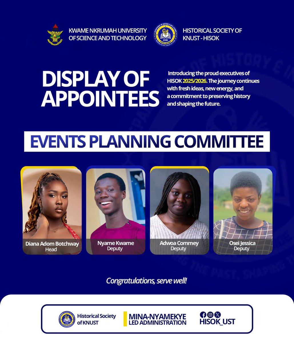 Meet our new Events planning Committee! Thanks for your support, HISOK PROs 26'! 🙏 #ToBeOfService 🔰Mina-Nyamekye Led Administration