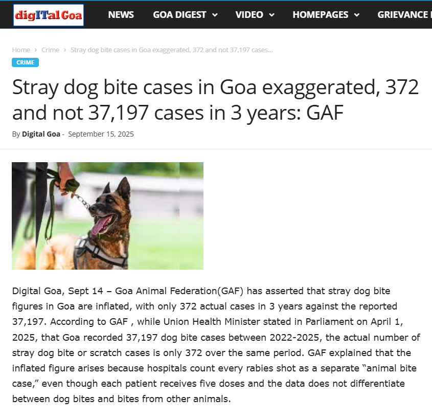 dilthi_gujarati's tweet photo. 🆘 Stray dog bite cases in Goa exaggerated, "372" and not "37,197" cases in 3 years: Goa Animal Federation(GAF) 🆘
https://t.co/XsJKPF3SaH via @digitalgoa
#FakeDogBiteStats #DogBiteMyth #DogBitePropaganda
@DghsIndia @MoHFW_INDIA https://t.co/ICqrRYoWde