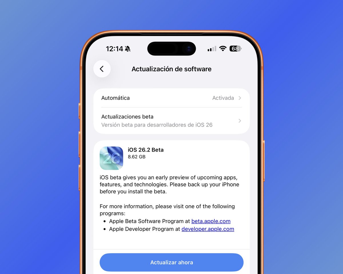 🚀 Ya está disponible Apple la primera beta de iOS 26.2 un día después de iOS 26.1.

🛌 Incluye ajustes al puntaje de sueño junto con watchOS 26.2.

La versión final llegará antes de fin de año. ✅