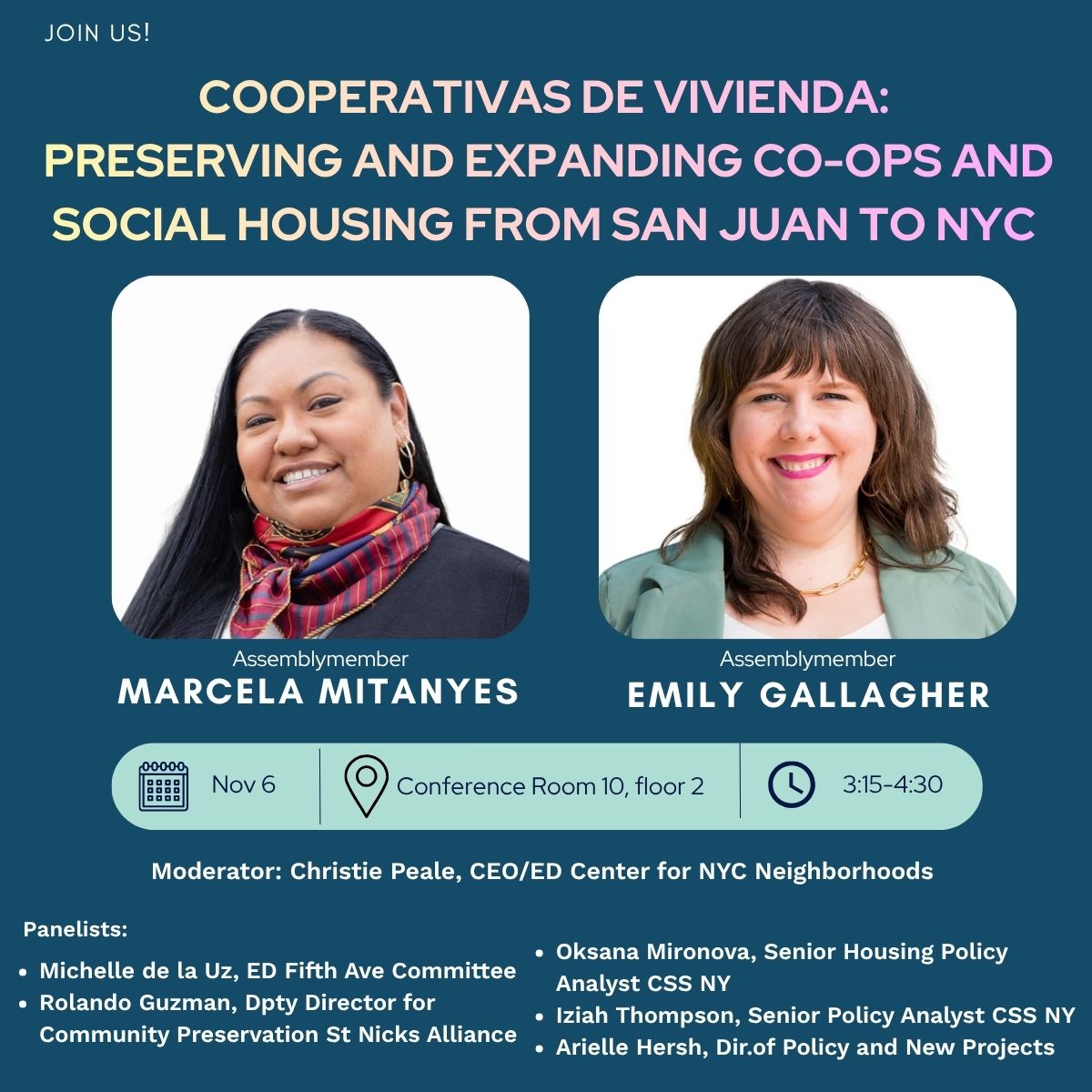 CSSNYorg's tweet image. How can policymakers expand access to #SocialHousing? Join us at #SOMOSPR2025 with NYS @marcelaforny and @EmilyAssembly for a discussion on building truly affordable housing for generations to come.

Our own Oksana Mironova and Iziah Thompson will be on the panel!