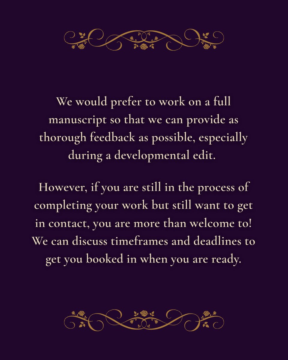 twistedthornEH's tweet image. Want to find an editor but haven&apos;t completed your manuscript yet?

It is important we work on a full manuscript so that we can provide you with accurate and detailed feedback, but that doesn&apos;t mean you can&apos;t reach out! Drop us a message or check out our website for more 🖤