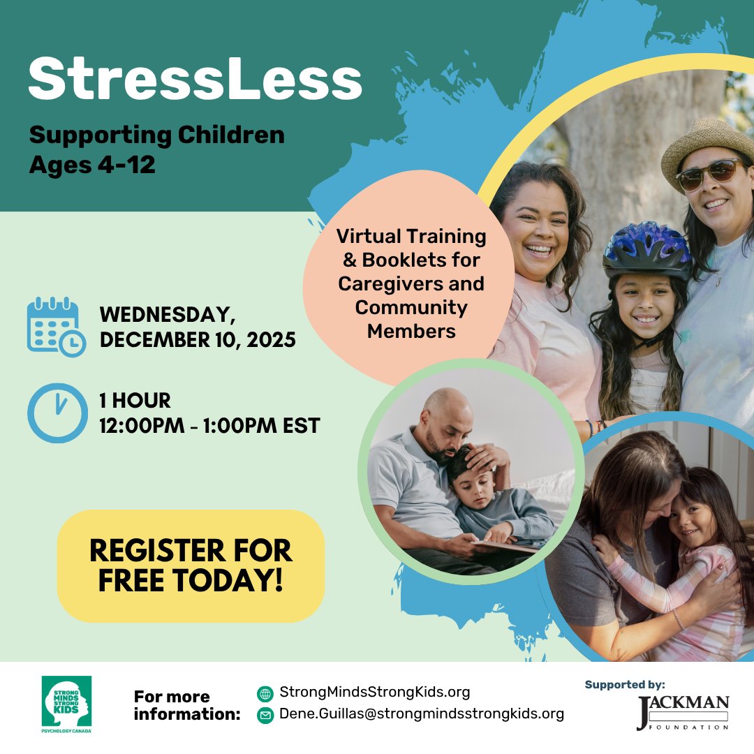 Join us for a virtual StressLess workshop to learn more about supporting your kid with their stress management! Register today and help your kid StressLess: bit.ly/4nBizs4

Special thanks to the Jackman Foundation for making this session possible!