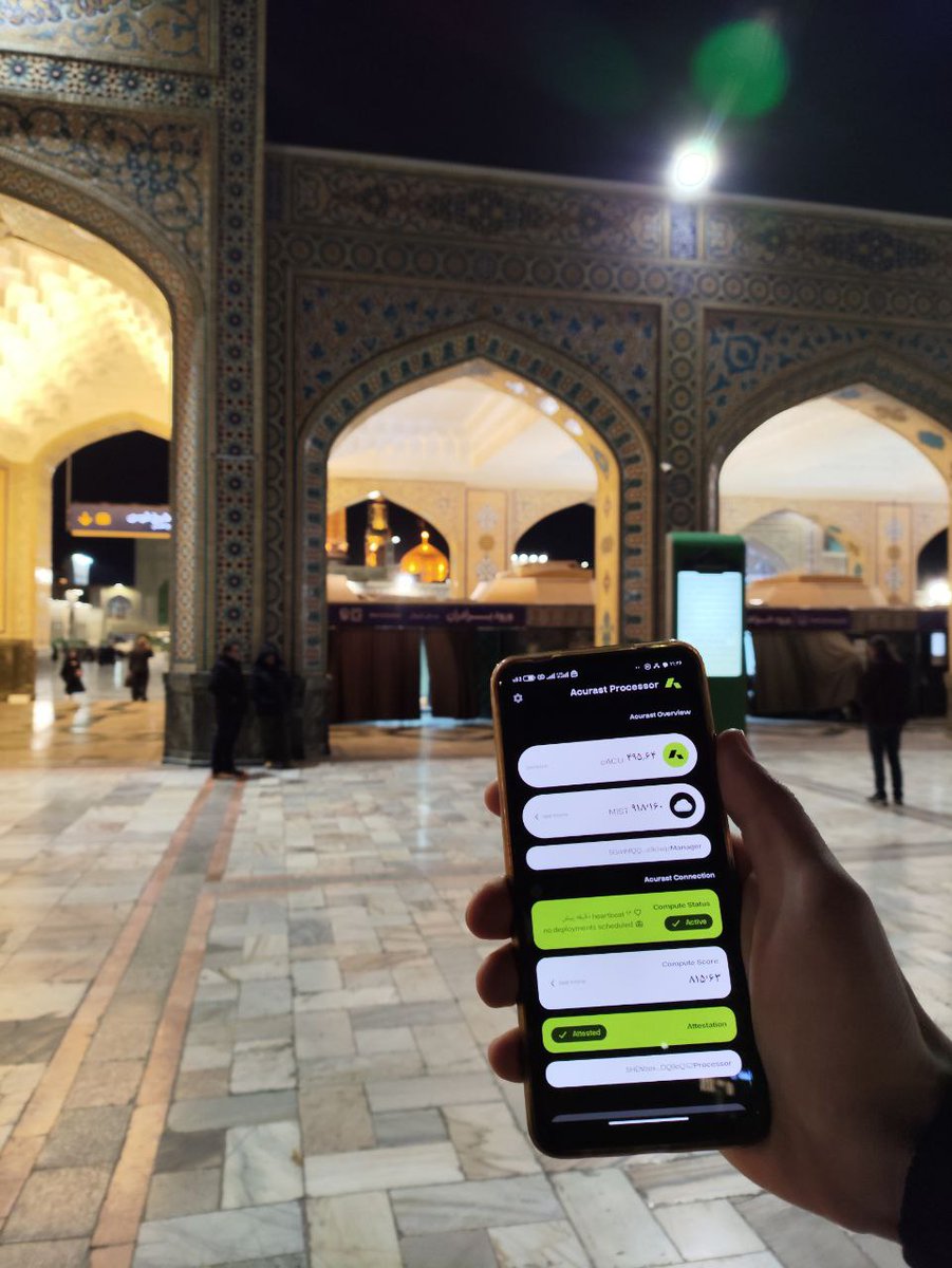 #CloudRebellion #Acurast #DePIN
running acurast in imam reza shrine
mashhad / iran 
<a href="/Acurast/">Acurast</a> 
use this code to join cloud rebellion: 
42aqe2
or use the link
hub.acurast.com/rebellion?ref=…