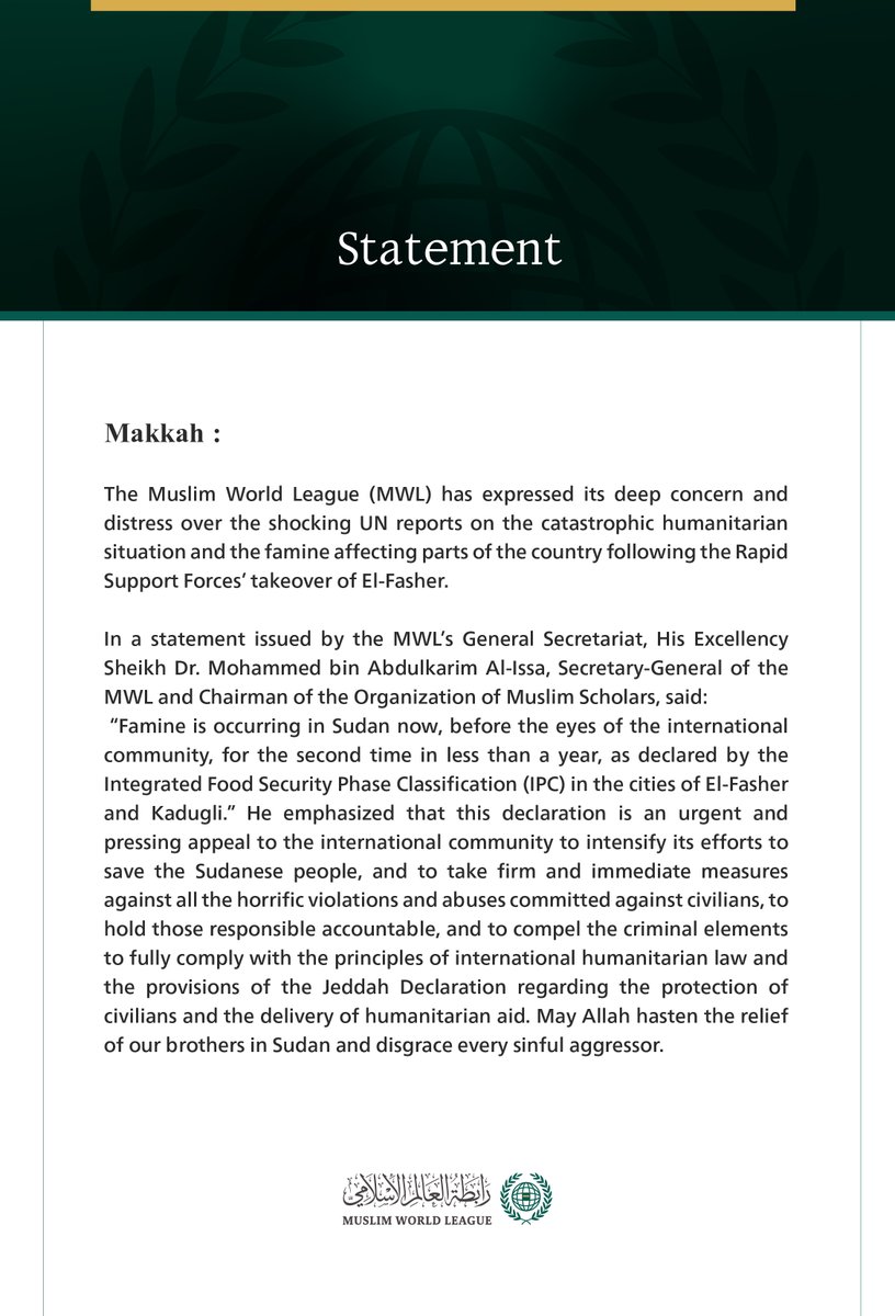 MWLOrg_en's tweet image. Statement from the #MuslimWorldLeague: