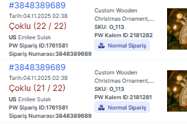 HGerin's tweet photo. Mesela bugün tek sepette 22 order gelen ornament siparişimiz. Orament ürünlerimizde bir çok varyasyonumuz var. Kişiselleştirme de ise sınırımız yok.  Olumlama cümlelerinden, İlk Christmas Ornament, Aile fotoğrafı, Kedi Köpek fotoğraflı Ornament, Funny daddy, mom ornament, soy ağacı ornament gibi bir çok varyasyon ile satışa açılıyoruz. 

Baskı Giyim tarafında ise Nakış, DTF, Puff ve Rhinestone baskı teknikleriyle üretim yapmaktayız. Kişselleştirme talepleriyle ilgili gerekli dökümanları yazılı ve görsel olarak müşterinizden alıp Yuppion yazılım ekranlarından üretime gönderiyorsunuz. 

Üretim ekranlarımıza düşen siparişleri aynı gün üretime alıp gideceği adrese kargoluyoruz.