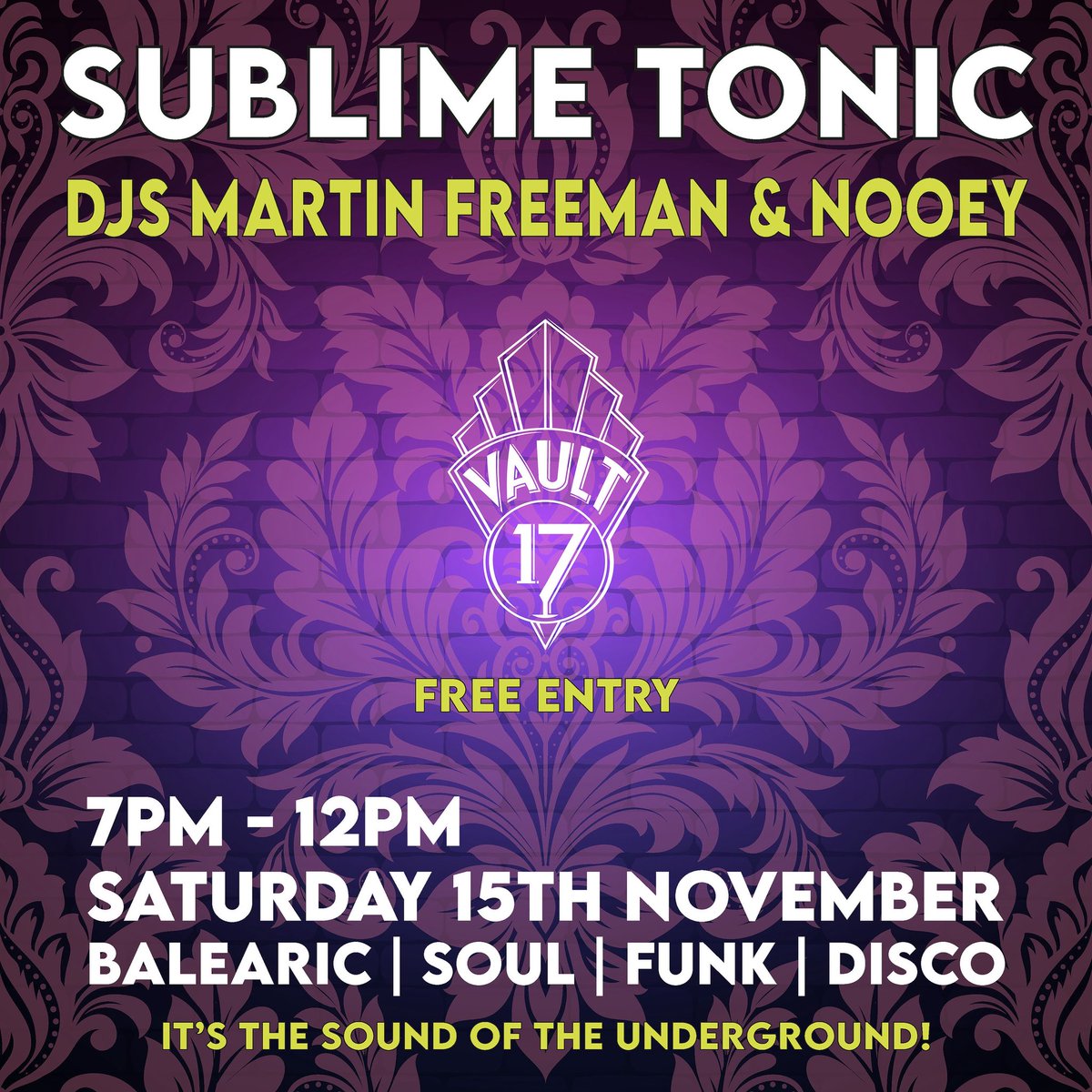Saturday November 15th can't come quick enough for another night of Funk, Soul, Jazz and Disco at Sublime Tonic, Vault 17, Chesham!  Get it in your diary's ❤️
#sublimetonic #djnooey #djmartinfreeman #vault17 #cheshamnights #soul #funk #disco #jazz