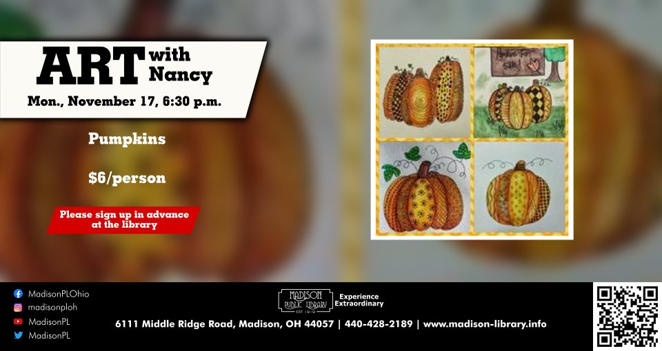 Join local artist Nancy Nelson-Brotz for a unique art experience. You need to sign-up and pay by the Friday before the class to reserve your spot. This class is $6/person.