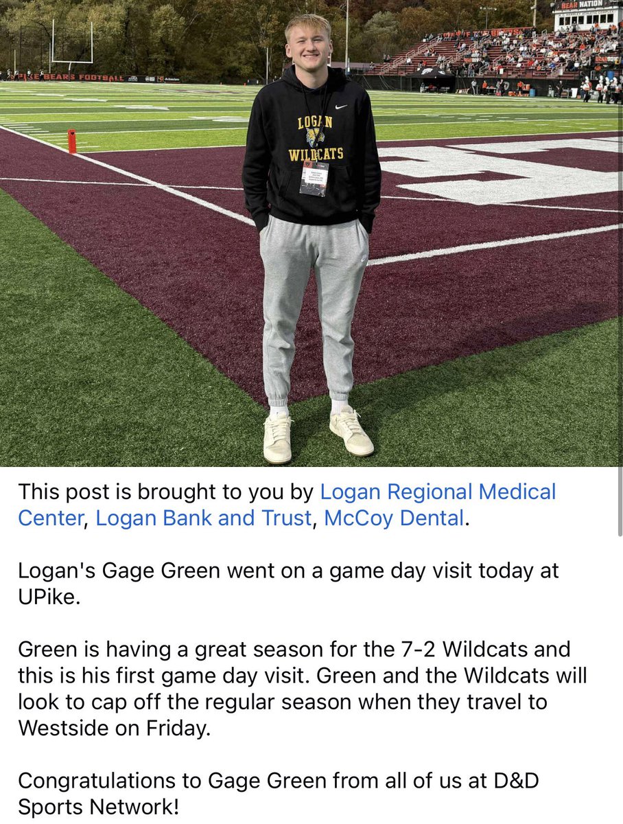 Gage_Green2's tweet photo. I had a great time at my UPike game day visit, it was great meeting you! @CoachMikeHarris https://t.co/uucXPGNQkz