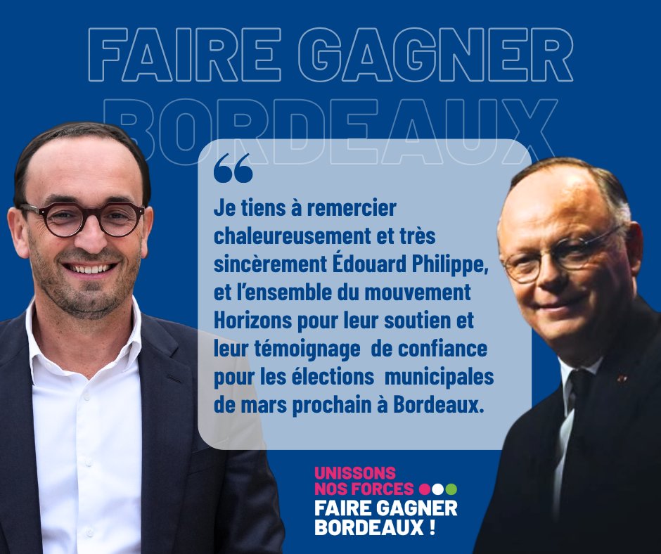 Merci à <a href="/EPhilippe_LH/">Edouard Philippe</a>  et à <a href="/HorizonsLeParti/">Horizons</a> pour leur soutien et leur confiance.

Avec Alexandra Siarri et Pierre de Gaétan, nous sommes pleinement engagés pour réussir le rassemblement le plus large pour #fairegagnerbordeaux !

#Municipales2026 #ThomasCazenave #Horizons
