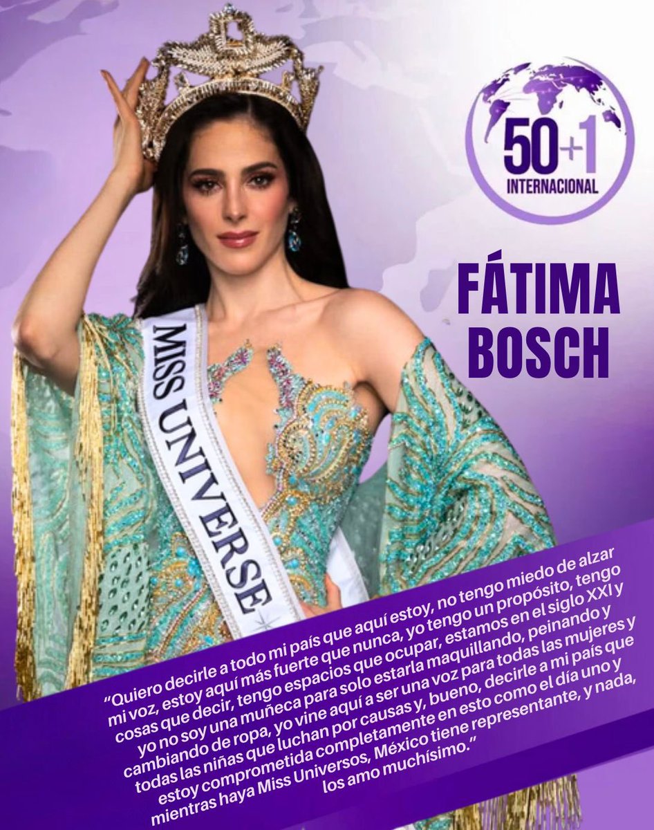 50mas1intl's tweet image. Dignidad primero. 🇲🇽✨

Gracias Fátima Bosch por alzar la voz.
Gracias Miss Universo 2024 por caminar a su lado.
Gracias a todas las mujeres que no se callan.

La belleza es carácter. La sororidad es poder.

@MissUniverse #EsTiempoDeMujeres
#VivaMéxico