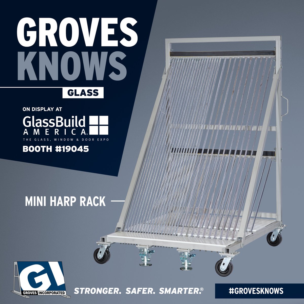 GrovesInc's tweet image. Groves Knows Glass! Stop by Booth #19045 at 
@GlassBuild. Explore our essential glass handling equipment designed for safety and efficiency including the Mini Harp Rack, Glass Carts, and Buggy Buddy.
🚧Tuesday 10a-5pm
🛞Wednesday 10a-5pm
🏢Thursday 9a-1pm
@glassnation #GlassBuild