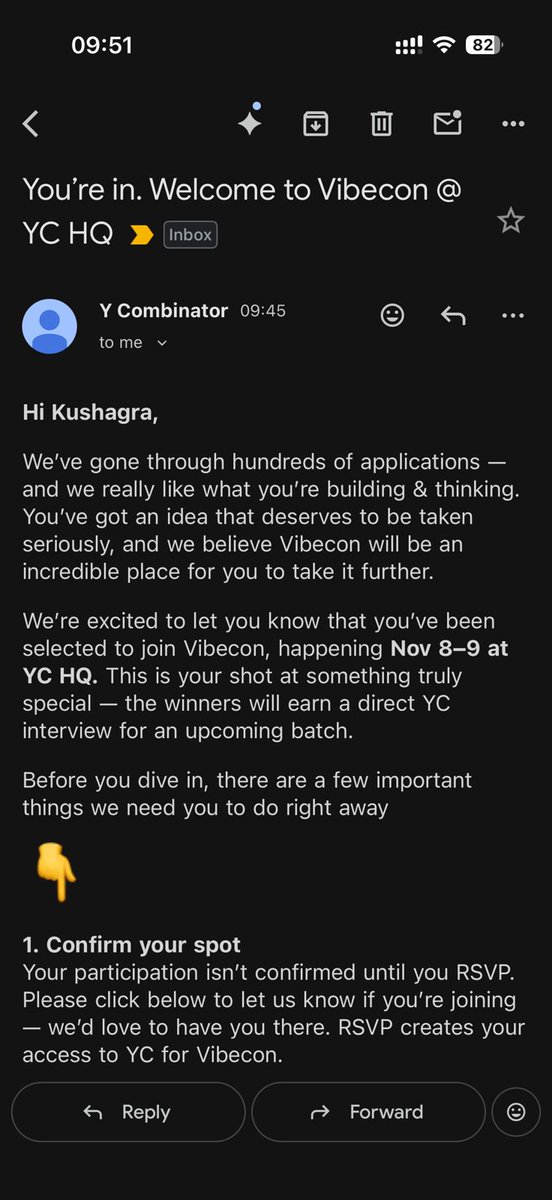 LookWhatIbuild's tweet image. So got this mail today, me and @teamkushagra applied for vibecon by @ycombinator @EmergentLabsHQ @AWS and got accepted among the top 200 builders, but neither of us have visas🥲, and me being the dumb dumb didn&apos;t even have a passport yet🥲