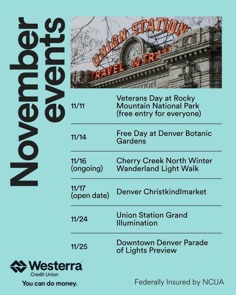 November plans? Sorted. Fun, festive, and free. Because your wallet deserves a holiday too. 🎉🍂

#ColoradoCreditUnion #BankLocalCO #DenverCreditUnion #ColoradoSavings #CommunityCreditUnion #FinancialFreedom #HomeLoansColorado #SmartSavings #InvestLocalCO