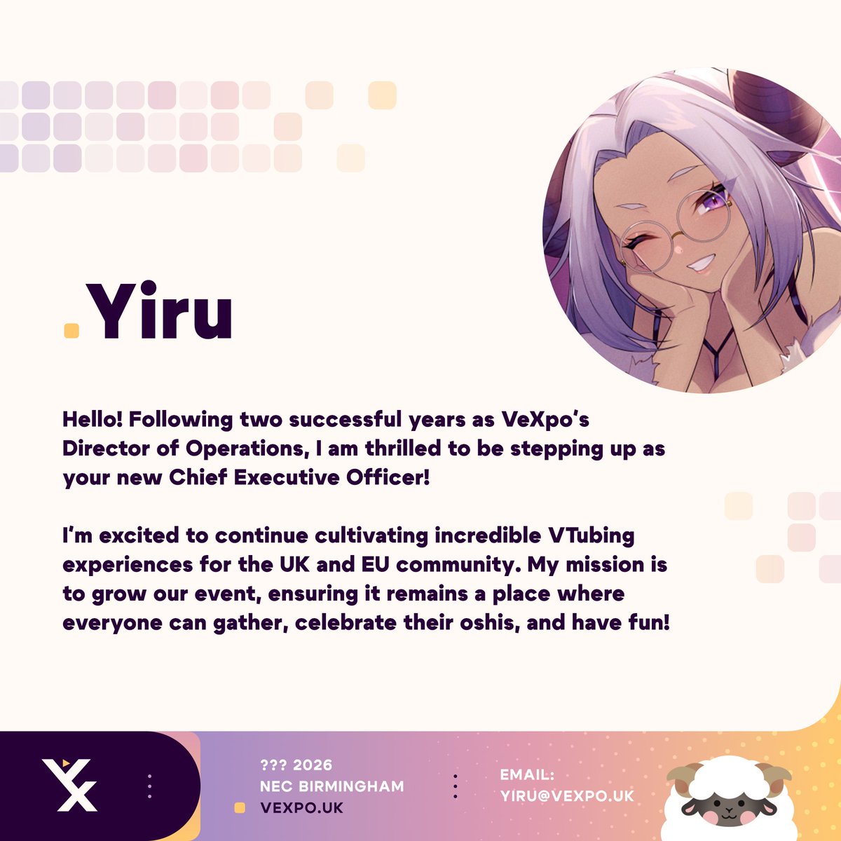 Big news! The team and I have been wrapping up 2025's final tasks, but we have already started our planning for 2026!🧡

If you're a talent, agency, or company interested in working with <a href="/Vtuber_Expo/">VeXpo!</a> , please feel free to contact me via email!

More exciting details coming