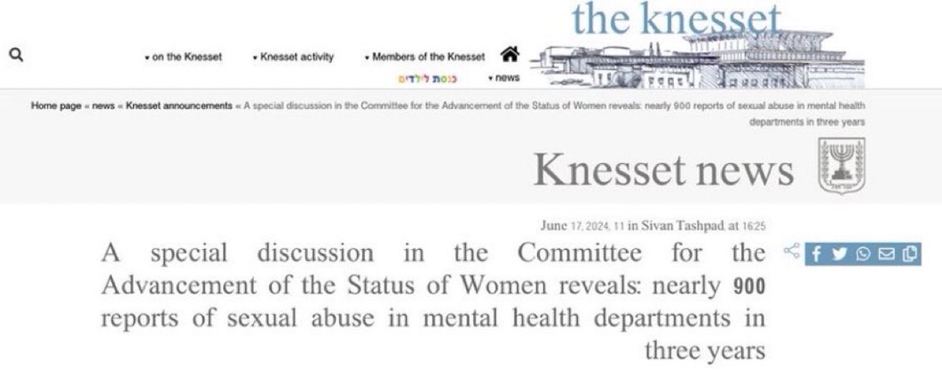 Israeli medics are systematically mass r*ping female patients in psychiatric mental hospital wards. 

900 cases of SA in 3 years.