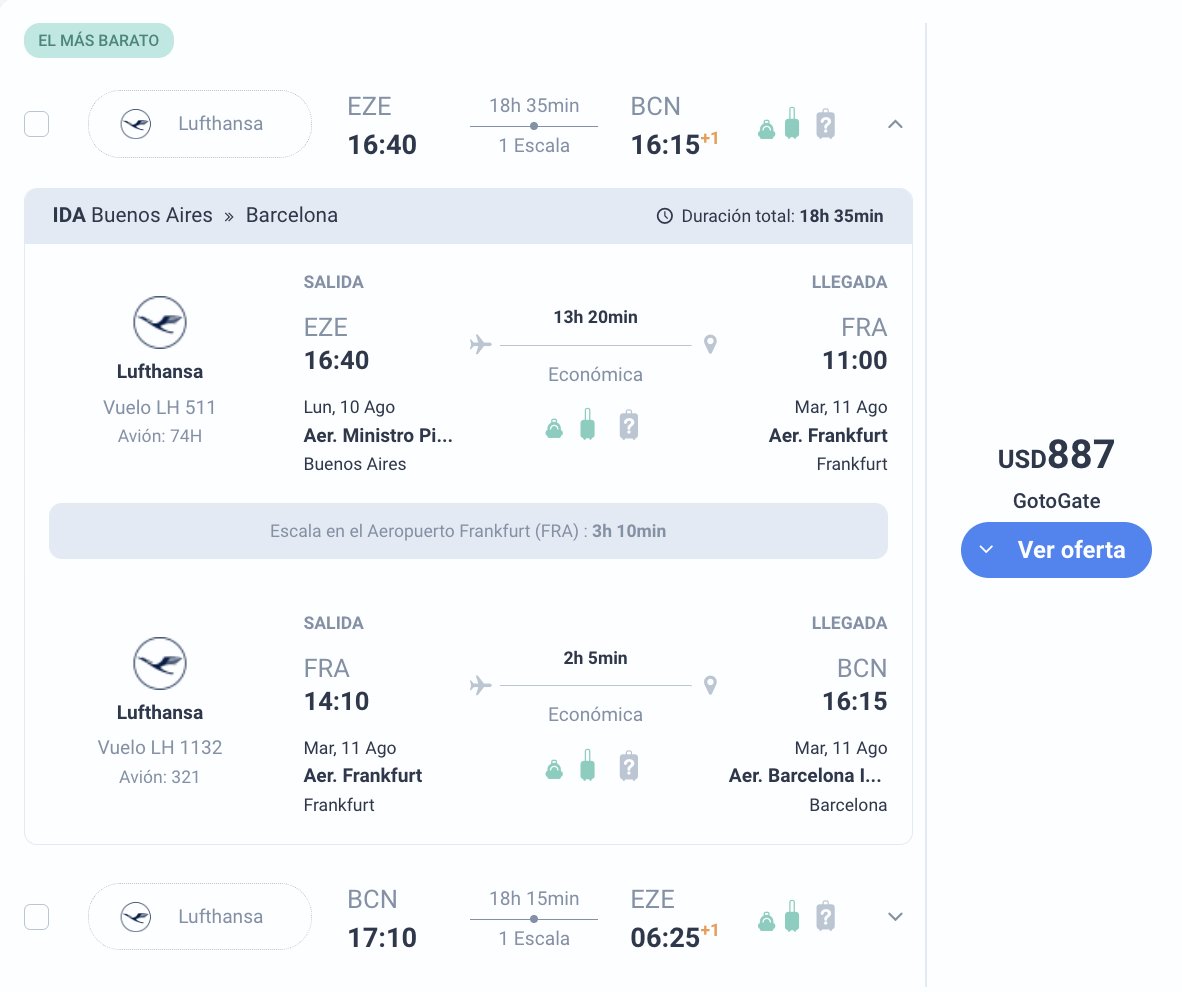 AGARRÁ TARJETA Y PASAPORTE 🔥 

¡Barcelona por 887 USD en temporada altísima! 🇪🇸

Son vuelos ida y vuelta, volando con Lufthansa e incluyen carry-on ✈️

🗓️ Fechas en PLENO AGOSTO: turismo.city/47DbjWB

Ni lo dudes.