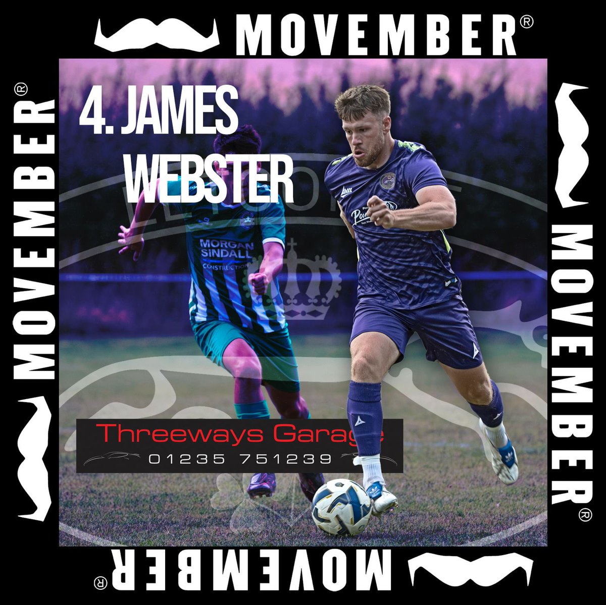 4️⃣ | Movember.

Our Number 4 on Day 4 of our club raising awareness for <a href="/MovemberUK/">Movember UK</a>. Star-boy <a href="/JamesWebster_99/">webbyy</a> is one of our best talkers on and off the pitch - a chat with him or watching him play will always lift your mood. 🥸💜🤩