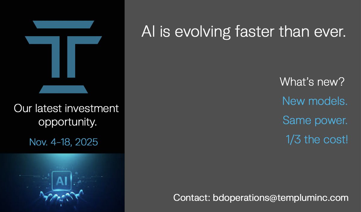 TemplumHQ's tweet image. AI is evolving faster than ever, so we’ve opened an SPV into one of the most in-demand AI leaders.

Cosmos Fund SPV – Live NOW!
Min: $25K. Accredited investors only. Closes: November 18, 2025.

Email bdoperations@templuminc.com.

#PrivateMarkets #AI #SPV #Templum #TemplumMarkets