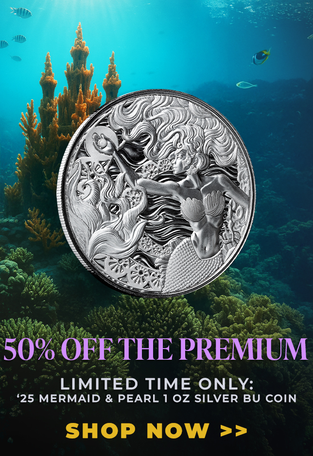 scottsdalemint's tweet image. Get 50% OFF the premium on the 2025 Mermaid &amp;amp; Pearl 1 oz Silver Coin for a Limited Time Only! SHOP NOW  🛒 tinyurl.com/MermaidSeries

#Silver #Bullion #Collectors #Investment #PreciousMetals #ScottsdaleMint #999fine #SilverDeal