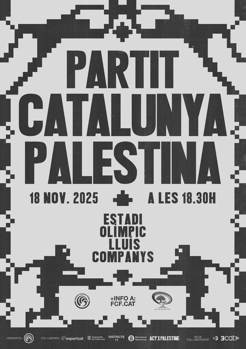 ⚽️ El partit entre Catalunya i Palestina ja és una realitat!

🗓️ Dimarts 18 de novembre
🕐 18.30h
📍 Estadi Olímpic Lluís Companys

Properament, s’informarà de la venda d’entrades.

govern.cat/salapremsa/not…

#esportcat