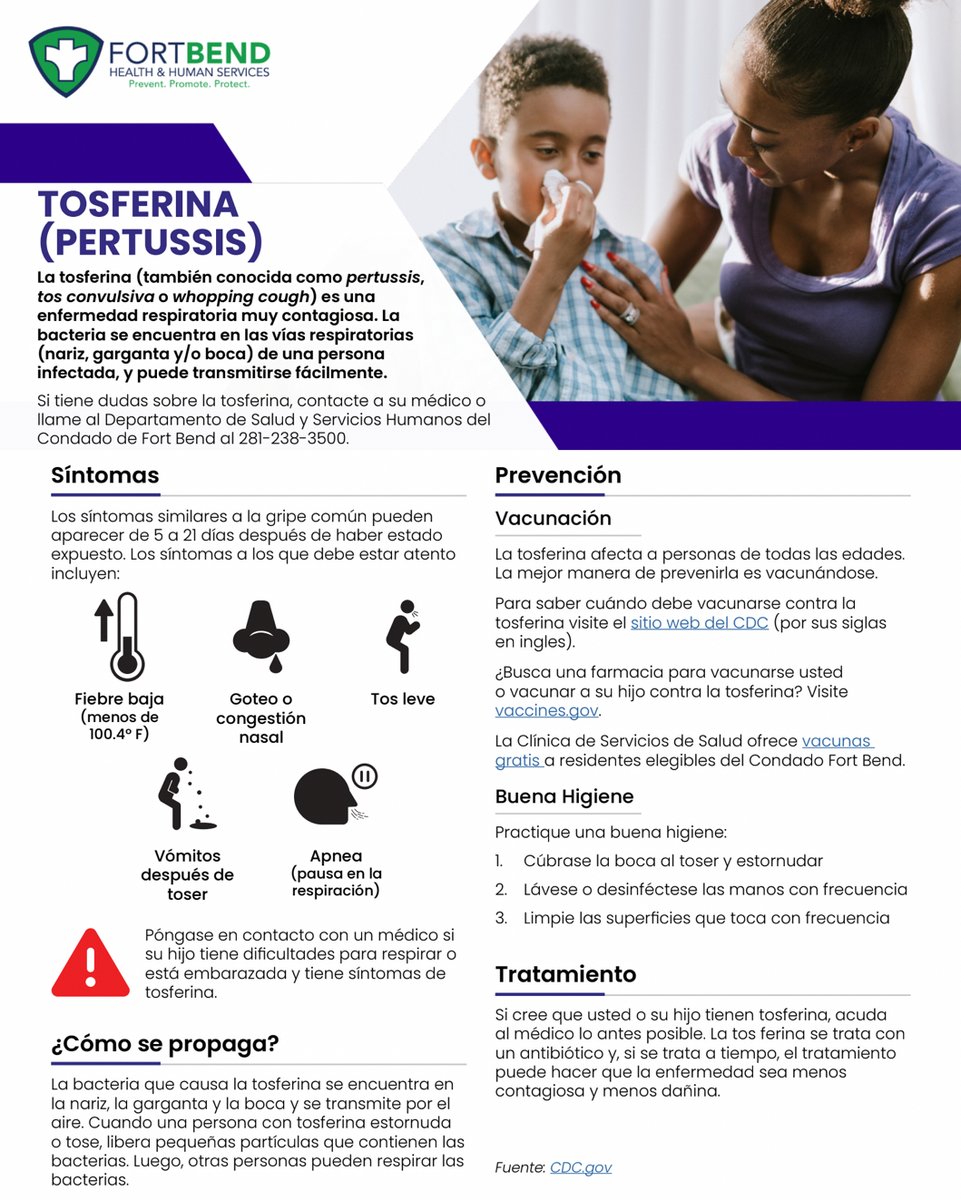 FortBendHealth's tweet image. Whooping cough (pertussis) cases are rising! 😷 Protect yourself and your loved ones stay up to date on your DTaP and Tdap vaccines. If you have a severe cough or “whoop,” see your healthcare provider. Learn more at cdc.gov/pertussis. #StopTheSpread