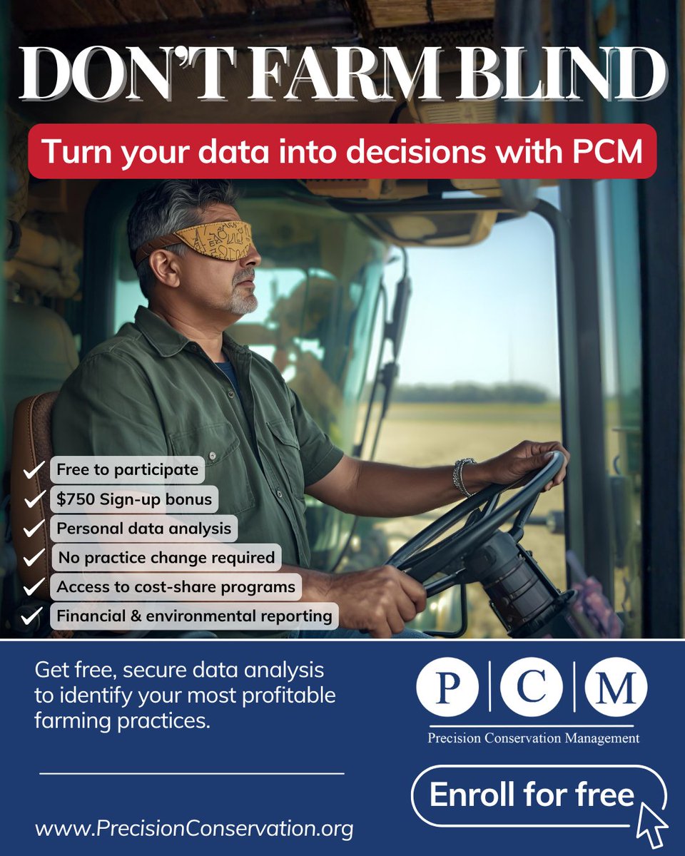 PCM_Farming's tweet image. You can’t control the markets or the price of inputs, but you can use your own data to make more profitable decisions - and PCM can help, for free. Learn more at precisionconservation.org/farmers/ #farmdata #conservationag #farmsmarter