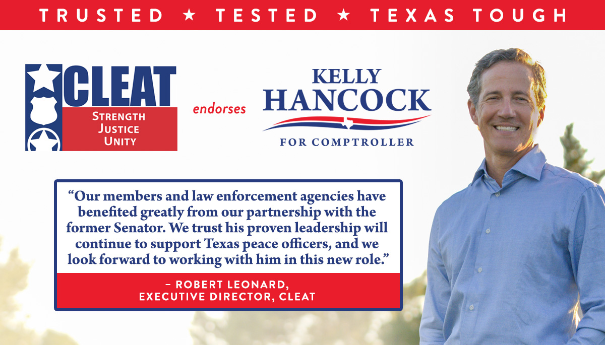 A strong Texas starts with safe communities.

Honored to earn the endorsement of <a href="/CLEAT/">CLEAT</a> — representing thousands of officers who protect our families, our borders, and our communities every day.

I’ll always back the blue.