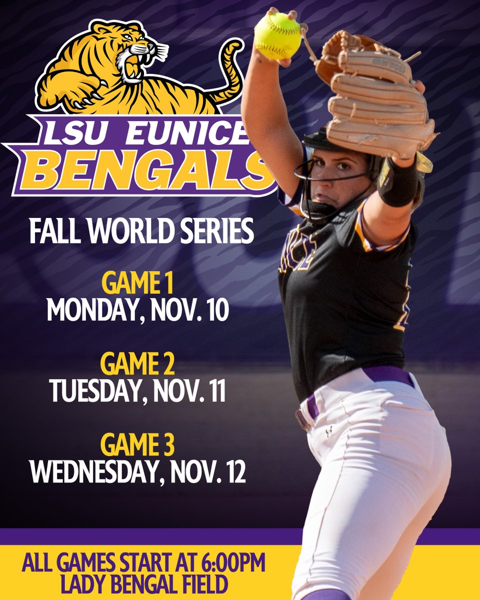 Get a sneak peak at your 2026 Bengals next week with our Softball World Series.  The three-game slate starts Monday, all games kick off at 6:00PM from Lady Bengal Field.  See you here on the Cajun Prairie!

#DSRO
#GeauxBengals