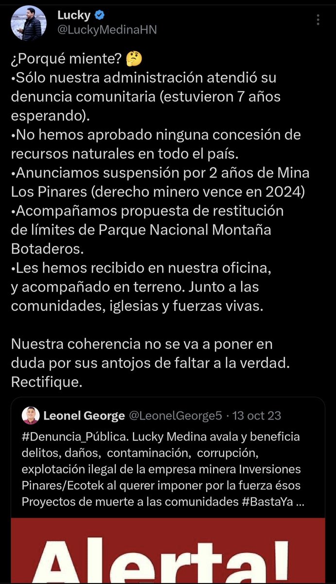 LuckyMedinaHN's tweet photo. Otra denuncia del Comité de Bienes Comunes de Tocoa que será desestimada porque ya el proyecto está cancelado o suspendido en todas sus fases.

En todo caso, que me acuse de abuso de autoridad Lenir Pérez-Facussé por mandar a suspenderle actividades mineras de su interés y retomar los límites del área protegida Montaña de Botaderos.

En defensa de la vida, hemos cancelado 332 concesiones mineras que la dictadura aprobó ilegalmente. ¡Se acabó la repartición del país!