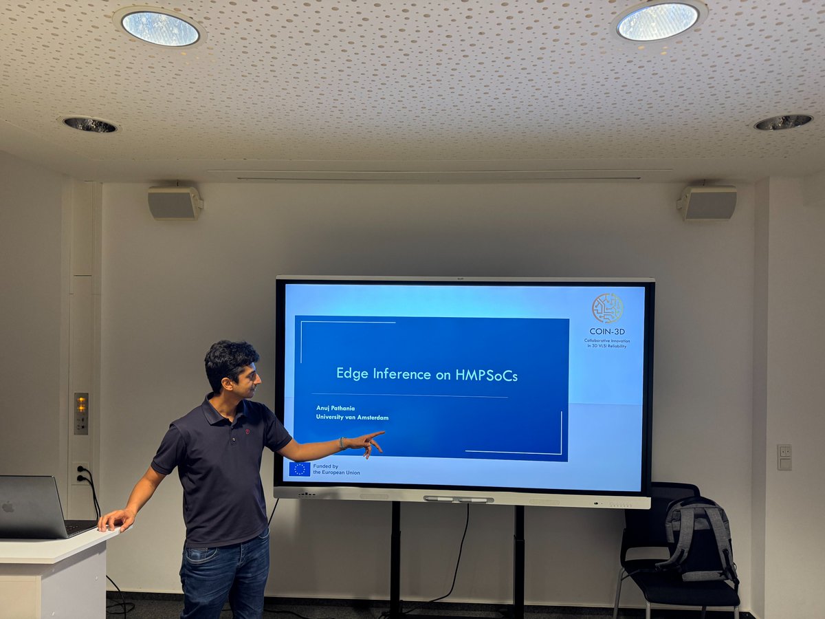 Great talk by Dr. Anuj Pathania (UvA) on Edge Inference on HMPSOCs at KIT and TU Darmstadt, presented as part of the COIN-3D project.
He explored cloud-free, low-power AI at the edge using heterogeneous multi-processor SoCs.
📸 Photos below!
#EdgeAI #3DIC #COIN3D_EU