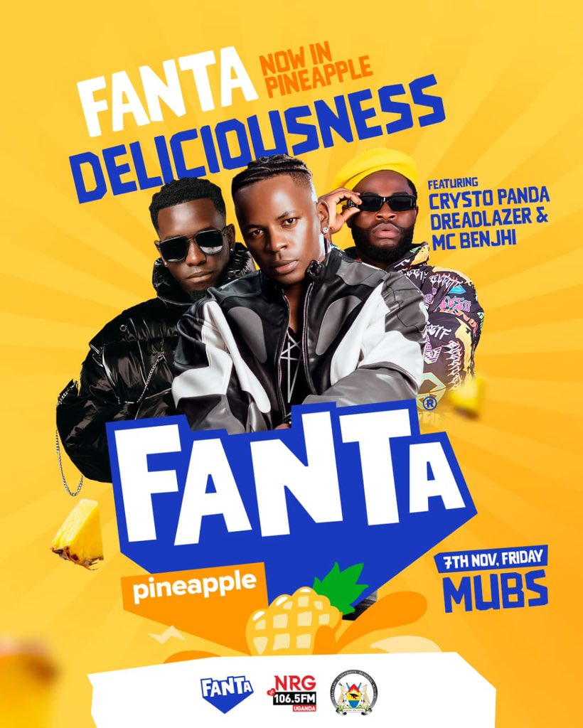 nrgradioug's tweet photo. Sweet, bold, and serving vibes — just like this squad🍍🔥 See you at MUBS this Friday
#FantaPineappleFun #NRGRadioUG https://t.co/pOzOZtnJUI