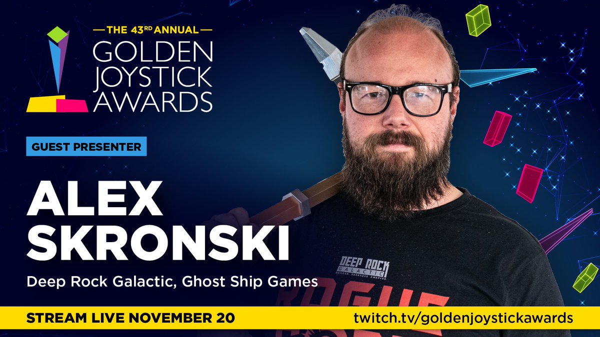 Proud to announce that Alex Skronski from the Deep Rock Galactic team at <a href="/GhostShip_Games/">Ghost Ship Games</a> will be presenting the award for Best Early Access Game! 🎉

#GoldenJoystickAwards