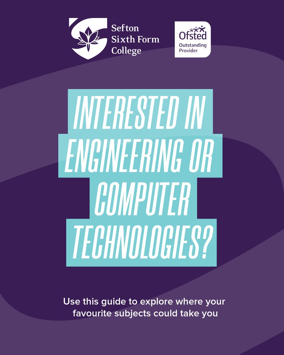 seftonsixth's tweet photo. Choosing what to study at A-Level can be tricky, so we’ve put together a helpful guide to make it a bit easier for you!

If you're interested in Engineering or Computer Technology, check out our recommendations of what subjects to study and where they can take you 🖥️🔬 https://t.co/fD4n3LzmsY