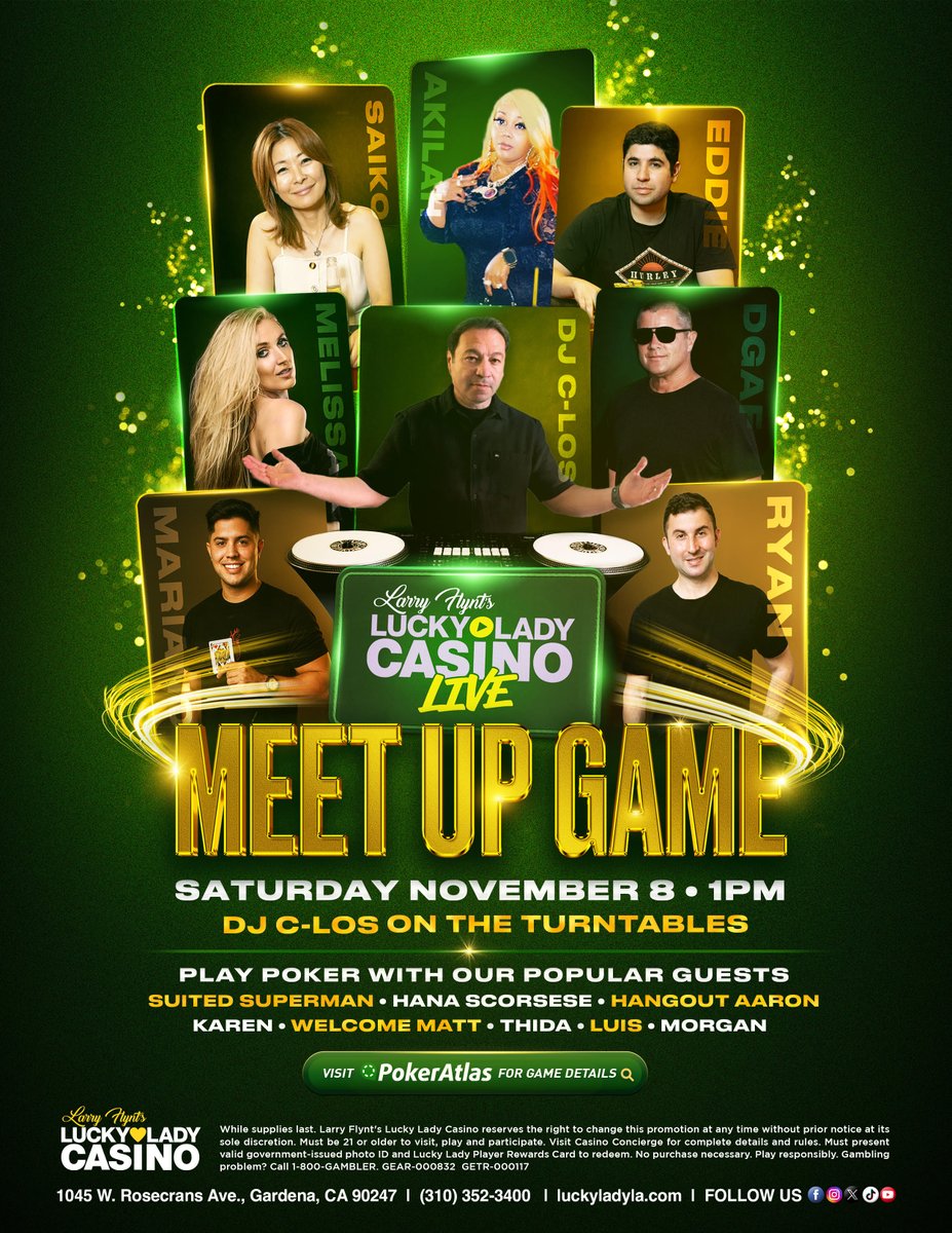 🚨5 DAYS🚨 ⭐️MEETUP GAME⭐️ @LarryFlyntsLL 👇 🗓️Saturday, November 8th🗓️  ⏰: 1 PM 🏠: Lucky Lady Casino 💰CRAZY ACTION💰 🍺AMAZING VIBES🍺 🍔FREE  FOOD🍔 🤩LOTS OF DEGENS🤩 🔥110 PEOPLE ON $2-3 LIST ALONE🔥 🤯4
