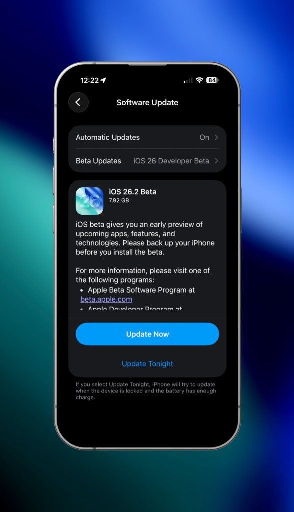 MrNobleTV's tweet image. iOS 26.2 Beta 1 Just Dropped 😳📱
It’s 7.9GB Update on My iPhone 16 Pro

Apple Doesn’t Push File Sizes Like This Unless It’s Major 🔥

Are You Updating Or Staying On iOS 26.1?⚡

#iOS26 #iOS262Beta #iOS26Beta1 #MrNobleTV