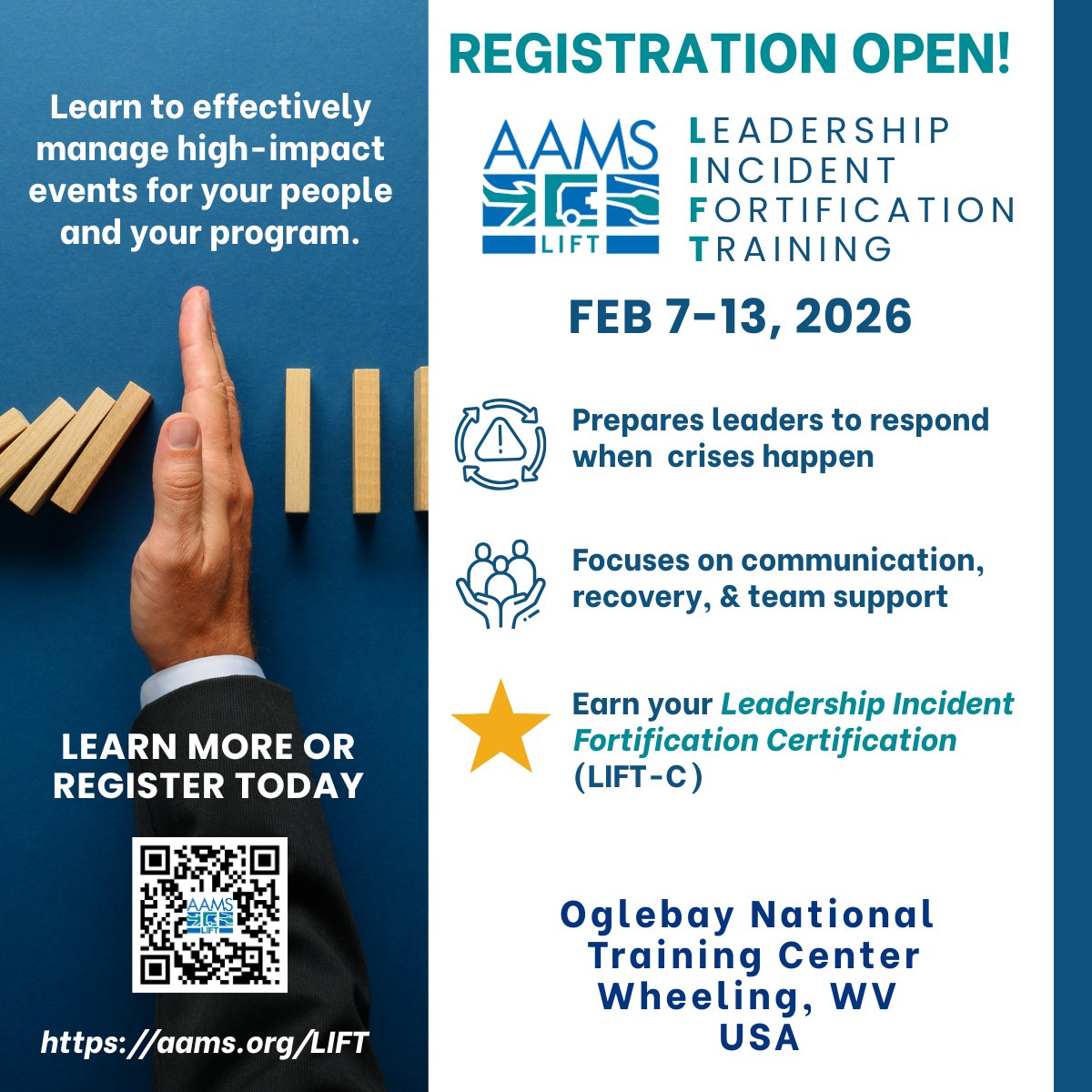 LIFT prepares leaders for the unexpected.  REGISTRATION IS OPEN for the 2026 program - February 7–13 at Oglebay in Wheeling, WV. Crisis communications, team resilience, and mental readiness are just the start. Register early, premium rooms fill quickly!

#HealthcareLeadership