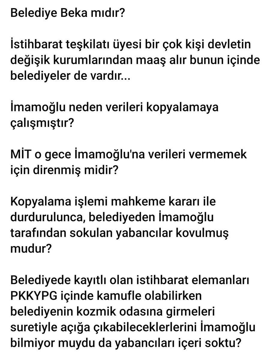 ÖZGÜR ÖZEL, DEVLET UNUTMAZ, NOT EDER. GÜNÜ GELDİĞİNDE ÖNÜNE KOYAR.
İmamoğlu 18 Nisan 2019'da mazbatasını aldı ve ilk icraatı veri tabanını kopyalamak oldu. Devlet 19 Nisan'da bunu mahkeme kararı ile durduğunda iş işten geçmişti.  İmamoğlu İBB'nin veri tabanını 2 gün içinde