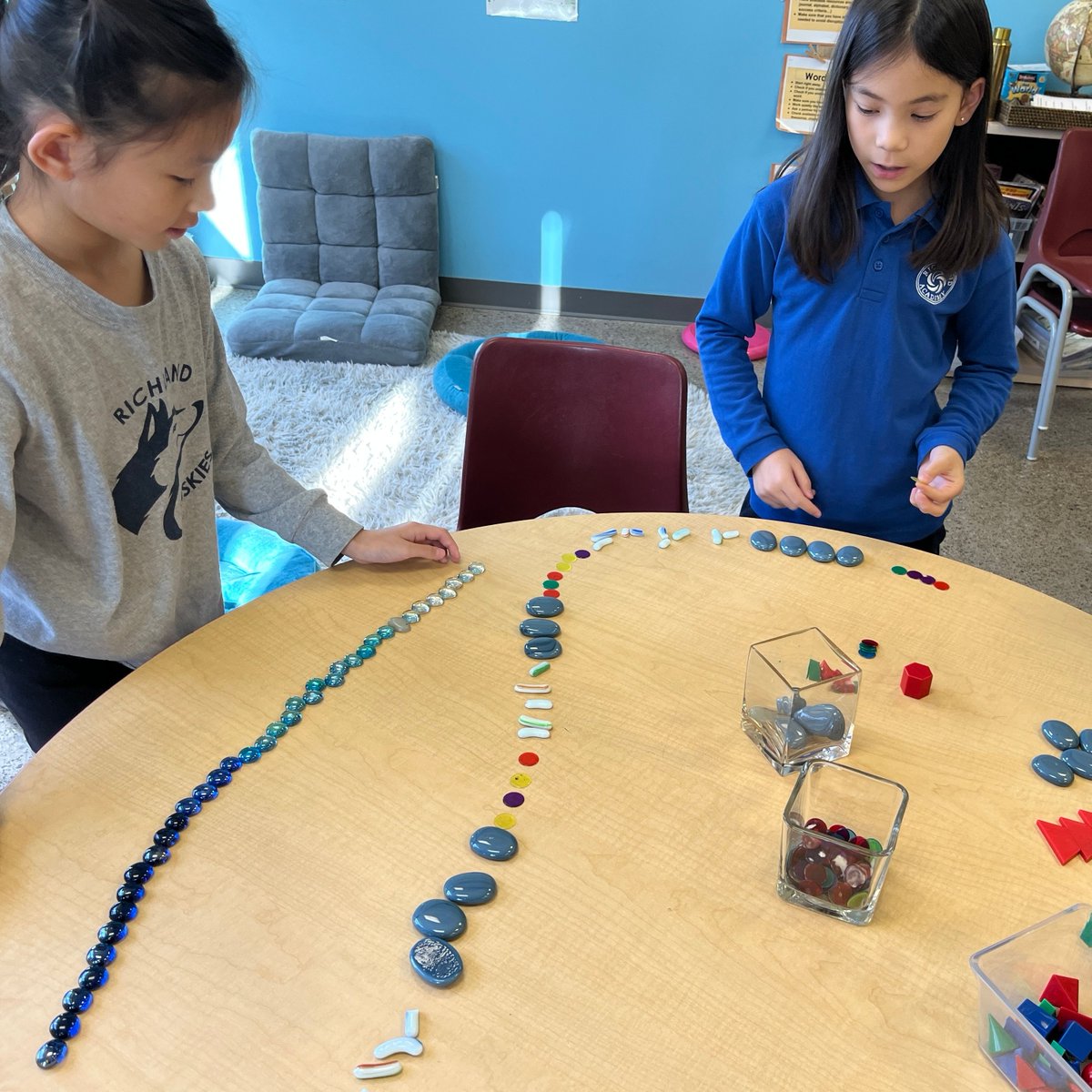richlandacad's tweet image. Our Grade 3 students have been diving into the exciting world of number patterns. They had a blast creating, representing, and explaining their own pattern rules using vibrant colours and cool shapes. #NumberPatterns #AlgebraicThinking #LogicalThinking #CreativeLearning #Math