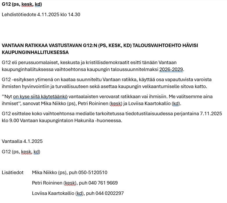 petri_roininen's tweet photo. Teimme G12 -ryhmällä ps, kesk, kd vaihtoehdon Vantaalle. Ratikan sijaan ihmiset - työ, turvallisuus ja toimeentulo.

Kaupunginhallituksen äänestyksessä ihmisten vaihtoehto valitettavasti hävisi raiteiden vaihtoehdolle.

Kiitos G12 -yhteistyöstä @mikaniikko @loviisa_loviisa https://t.co/n2YDPWj548
