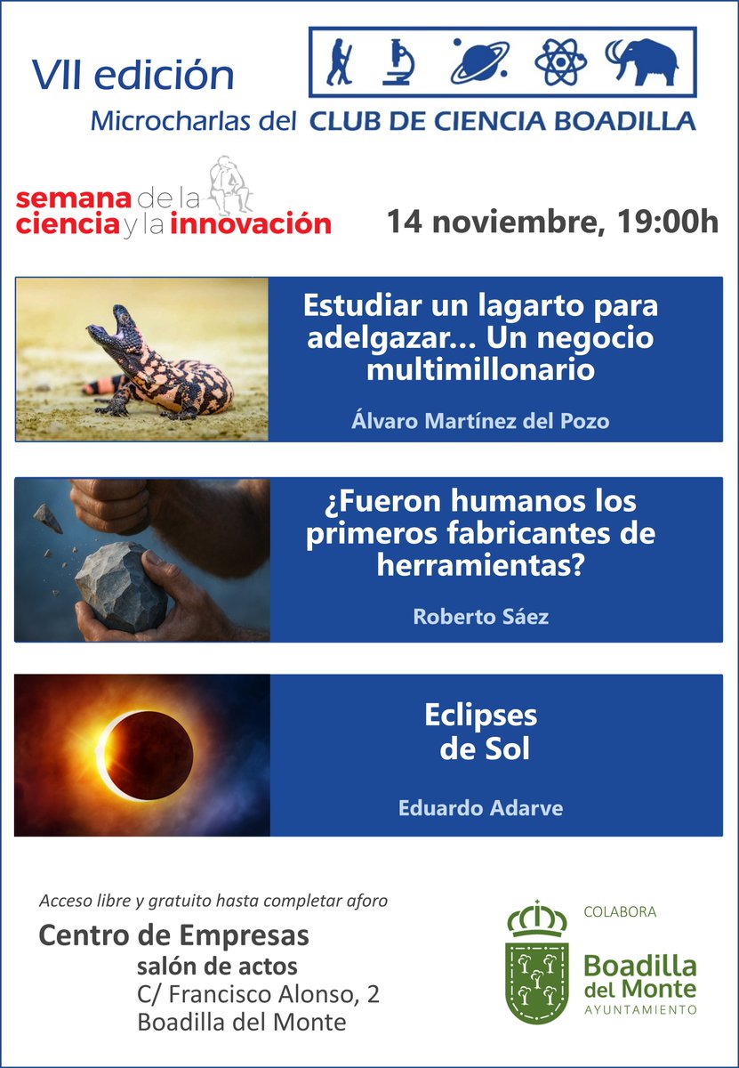 CienciaBoadilla's tweet image. Llegan nuestras Microcharlas, ¡¡os esperamos!! Difundid el cartel a quienes pueda interesar.
Actividad de la Semana de la Ciencia Madrid 2025.
