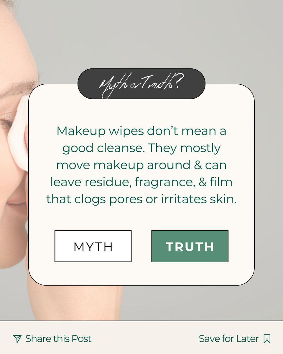 nu119_beauty's tweet image. Makeup Wipes are a Myth 🚫

Makeup wipes lift surface makeup, but they don’t truly cleanse—residue, oil, and sunscreen can linger and irritate your skin. 

#nu119 #MythVsTruth #CleanSkinRoutine #GentleCleansing #SkinBarrier