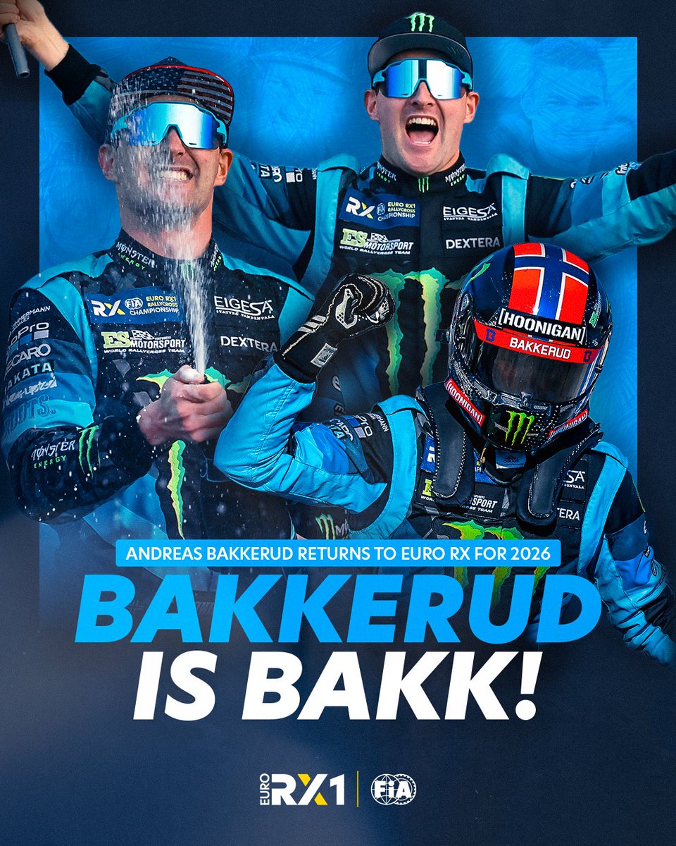 fia_rallycross's tweet photo. HE’S BACK! 🇳🇴💙

Andreas Bakkerud has confirmed he will make his top-flight rallycross return in 2026! 

Andreas last claimed the European title in 2021… can he do it again in next year? https://t.co/DK9bqS2QL3