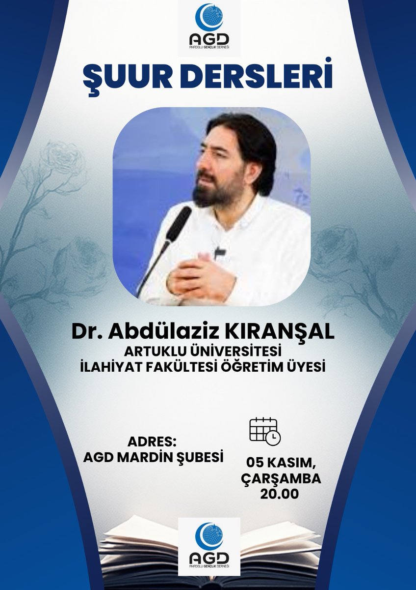 agdmardin's tweet image. Haftalık Şuur Derslerimiz devam ediyor.
Bu Çarşamba konuk hocamız @mardinartuklu @mauilahiyat Öğretim Üyesi @AKIRANSAL olacak.

40 dakika sohbet.
Akabinde sınırsız çay ve muhabbet 
Bu hafta oğlun/kardeşin/arkadaşınla birlikte seni de bekliyoruz.
@agdorgtr
@AGDSalihTURHAN