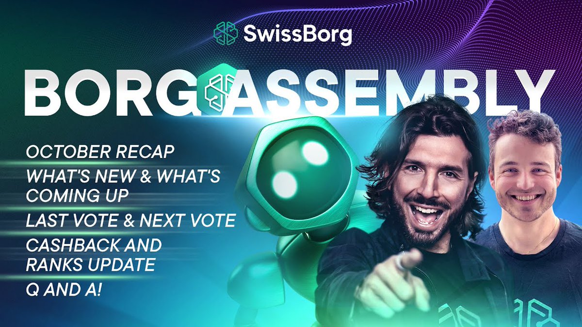#SwissBorg BORG Assembly #9 (🇬🇧 recap) - 04.11.2025
#WeAreSwissBorg $BORG

⚠️ Information summarized/translated with AI, non-exhaustive and not investment advice. Refer to official SwissBorg sources and do your own research.

🟢 October Recap
- SwissBorg ranked 2nd most